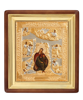 Икона живописная в киоте 24х30 масло объемная риза №272 золочение золоченый подрамник Илья Пророк