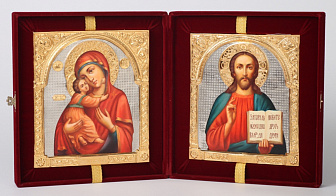 Складни живописные в футляре 24х30 масло, ризы №34, №46(бархат)