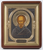 Икона в киоте 18х24 фигурный, темпера, риза комбинированая (зол.патин)