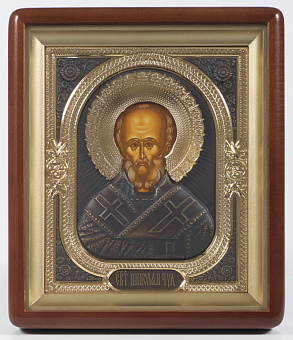 Икона в киоте 18х24 фигурный, темпера, риза комбинированая (зол.патин) Икона в киоте 18х24 фигурный, темпера, риза комбинированая (зол.патин)