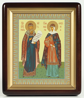 Икона в киоте 18х24 фигурный, темпера Петр и Феврония