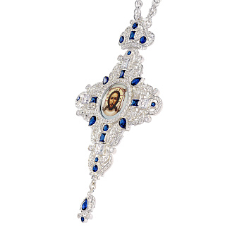 Крест наперсный №213 / Фианиты деколь / серебрение