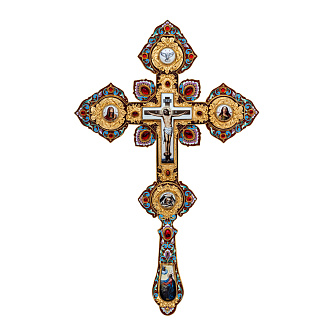 Крест напрестольный №4 6-деколей, филигрань, эмаль, хим.гравировка / золочение
