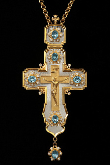 Крест наперсный №106 / золочение / серебро литьевое распятие, гильяш (УИН)