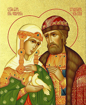 Икона "Петр и Феврония Муромские", свв. прпп. кн. и кнг., с золочением поталью, 09ПФ3-УЛ Икона "Петр и Феврония Муромские", свв. прпп. кн. и кнг., с золочением поталью, 09ПФ3-УЛ