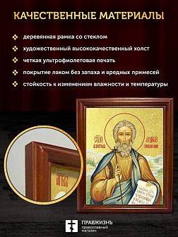 Икона Андрей Первозванный апостол с золочением, деревянная рамка со стеклом 15х18х2 см 027