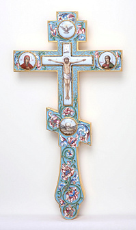 Крест напрестольный филигрань, эмаль, роспись, 5-финифтей / золочение