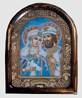 Икона св.благ. князь Пётр и кн.Феврония бисерная, багет,в деревянной раме