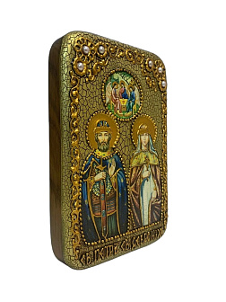 Настольная икона ''Петр и Февронья'' на мореном дубе