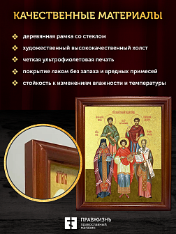 Икона собор целителей и чудотворцев с золочением, деревянная рамка со стеклом 15х18х2 см 1133
