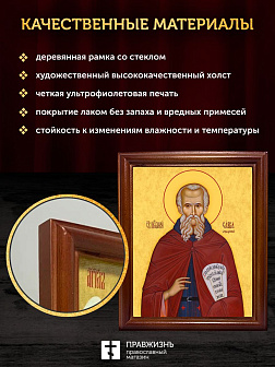 Икона Савва Освященный преподобный, деревянная рамка со стеклом 15х18х2 см 199