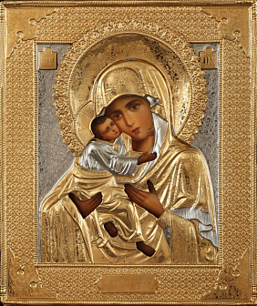 Икона живописная Божией Матери «Владимирская» 24х30, масло, риза №114, золочение