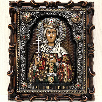 Икона Святая Великомученица Ирина, резная из дерева