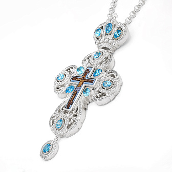 Крест наперсный №158 / Фианиты / серебрение