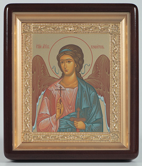 Икона в киоте 18х24 фигурный, темпера №8, рамка золочёная Ангел Хранитель 1