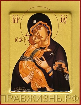 Икона на дереве Богородица Владимирская с золочением