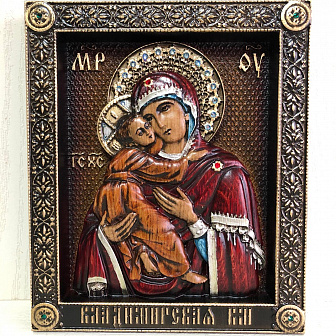Икона Владимирская Божией Матери, резная из дерева
