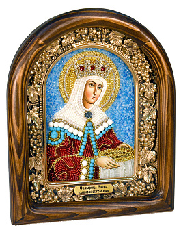 Икона ''Святая царица Елена'' из бисера и натуральных камней