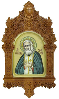 Рукописная икона ''Преподобный Серафим Саровский чудотворец'' на кипарисе