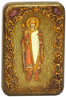 Настольная икона ''Святой благоверный князь Борис'' на мореном дубе