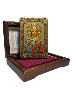 Настольная икона ''Святая мученица Ника Коринфская'' на мореном дубе