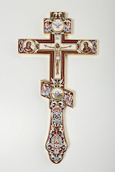 Крест напрестольный филигрань, эмаль, роспись, 5-финифтей / золочение