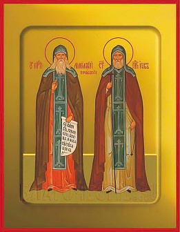 Икона Амфилохий и Иов Почаевские преподобные с золочением