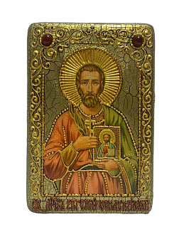 Настольная икона Святой мученик Евгений Севастийский на мореном дубе