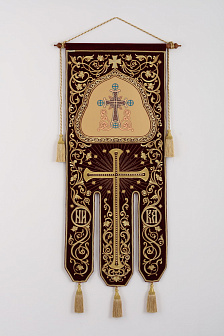 Хоругвь бархатная двухстороняя вышивка а / м (в комплекте древко и оглавие)