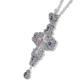 Крест наперсный №1551 / Фианиты / серебрение