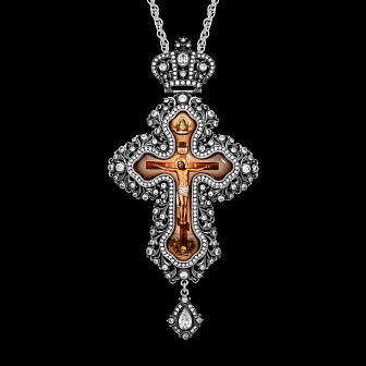 Крест наперсный №208 / Фианиты деколь / серебрение