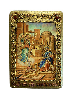 Настольная икона ''Благовещение Пресвятой Богородицы'' на мореном дубе