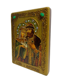 Икона ''Петр и Феврония'' из дуба ручной работы