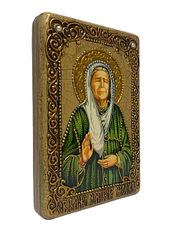 Настольная икона ''Блаженная старица Матрона Московская'' на мореном дубе