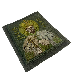 Шеврон Царь Николай в короне в зеленом на хаки на липучке оксфорд 8,5х10 см 1 шт