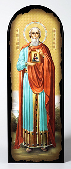 Икона на МДФ 18х50 арочная, объёмная печать, лак Димитрий Константинопольский