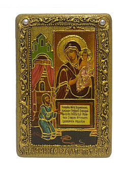 Настольная икона Пресвятой Богородицы ''Нечаянная Радость'' на мореном дубе