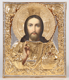 Икона фото в ризе 24х30, риза №76 золочение Спаситель