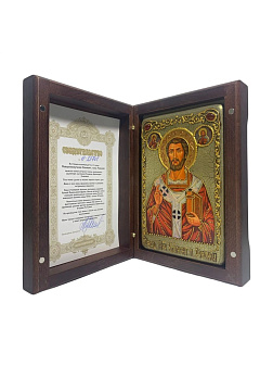 Настольная икона ''Священномученик Климент, папа Римский'' на мореном дубе