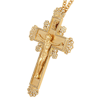Крест наперсный №223 / Фианиты литьевое распятие / золочение