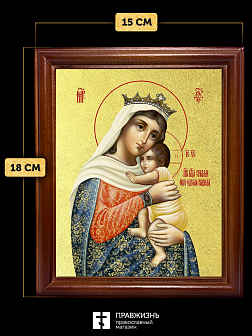 Икона Божией Матери Отчаяных Единая Надежда с золочением, деревянная рамка со стеклом 15х18х2 см 122