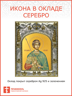 Икона ДИМИТРИЙ (Дмитрий) Солунский (Фессалоникийский), Мироточивый, Великомученик (СЕРЕБРЯНАЯ РИЗА)