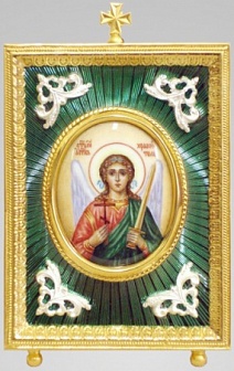 Икона настольная № 26 серебро финифть эмаль гильяш Ангел Хранитель