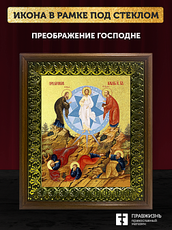 Икона Преображение Господне с золочением, деревянная рамка с басмой и стеклом 18х21х2,5 см 1230