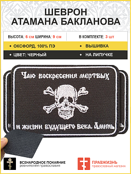 3 шеврона атамана Бакланова липучка черный оксфорд 6х9 см