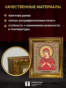 Икона Семистрельная Божия Матерь, бронзовая багетная рамка узкая с узором 15х18 см Икона Семистрельная Божия Матерь, бронзовая багетная рамка узкая с узором 15х18 см