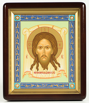 Икона в киоте 18х24 фигурный, темпера, рамка золочёная, эмаль Спас Нерукотворный