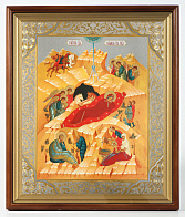 Икона в киоте 40х50 сложный, двойное тиснение Рождество Христово