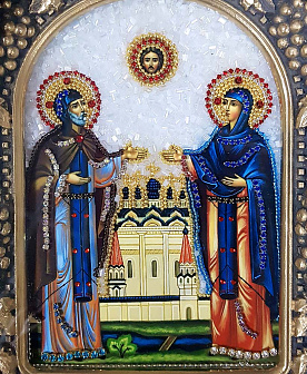 Икона Святые Благоверные Пётр и Феврония в ткани бисер