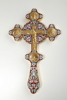 Крест напрестольный фигурный литьевое распятие, лики, роспись / золочение